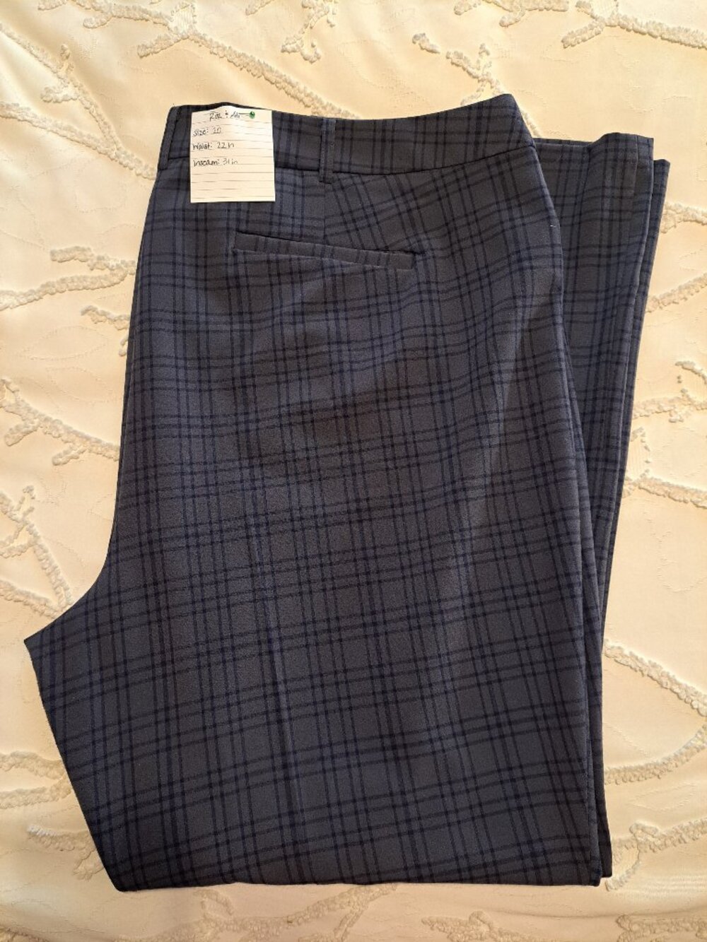 Grey & Navy Plaid Wide Leg Trousers